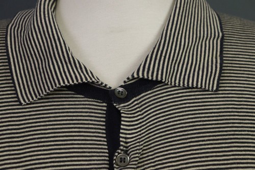 John Smedley Gray Striped 100% Cotton Henley Polo Shirt SIze M - Picture 5 of 17