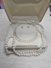 REAL PEARL NECKLACE marked 585 Bracelet marked 14K vintage Set w/earrings