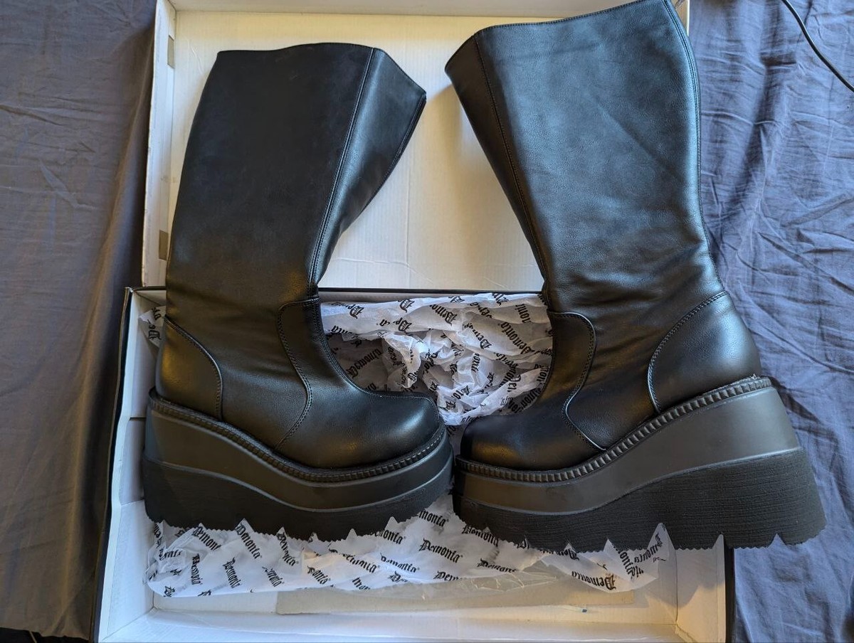 日本未発売+送料関税込☆ DEMONIA SHAKER-100 DEMONIA SHAKER-100 Black Vegan Leather - Knee High Boots