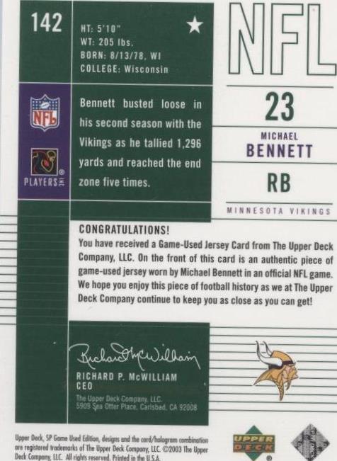 2003 SP Game Used Edition Michael Bennett #142