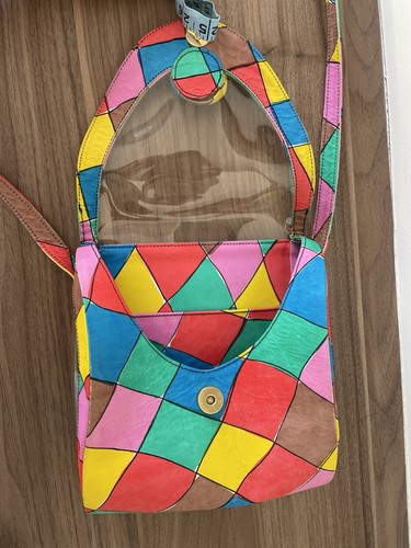 Stuart Weitzman Bag Cross Body 80's Red Green Blue Clear Patent Dust Bag Vintage - Picture 9 of 11