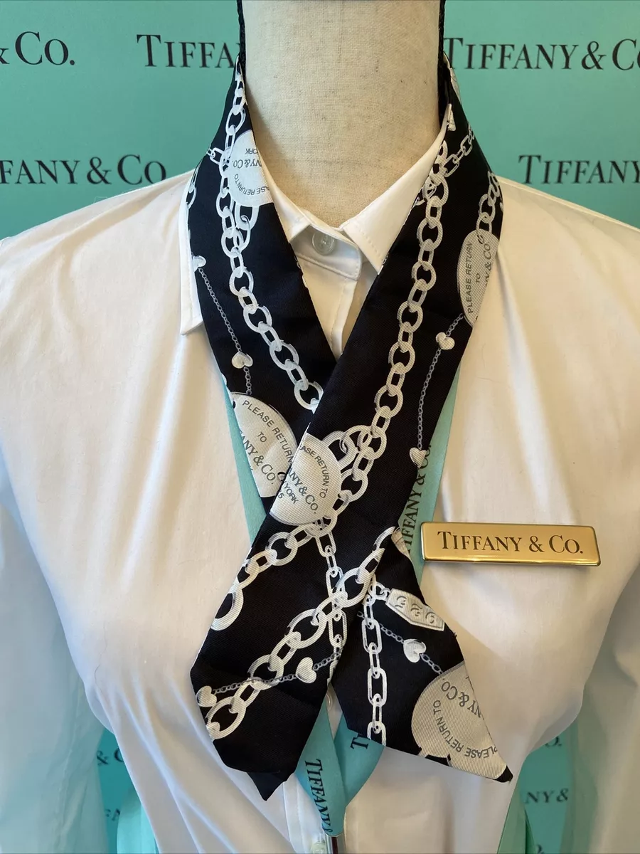 Tiffany Co Black Scarf Purse Bag Tie Chain Link Print Atlas RTT Padlock W Box