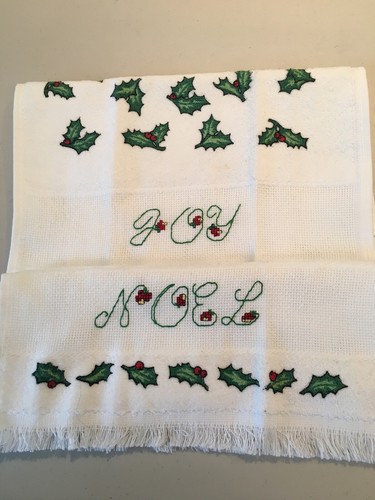 2 neue Weihnachten JOY NOEL Worte gezählt Kreuzgenäht handgefertigte Fingerspitzen Handtücher - Bild 6 von 7