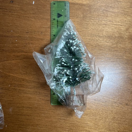 Vtg New Christmas Bottle Brush Trees Flocked Snow 4.5”/5” Set Of 5 Dept 56 Lemax - Picture 6 of 6