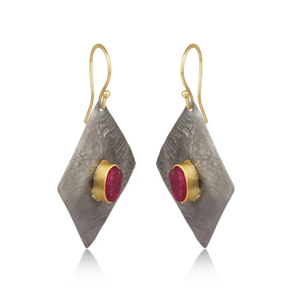 Висячие серьги в форме воздушного змея с драгоценными камнями черные серьги-капли из латуни и рубина - Изображение 2 из 4