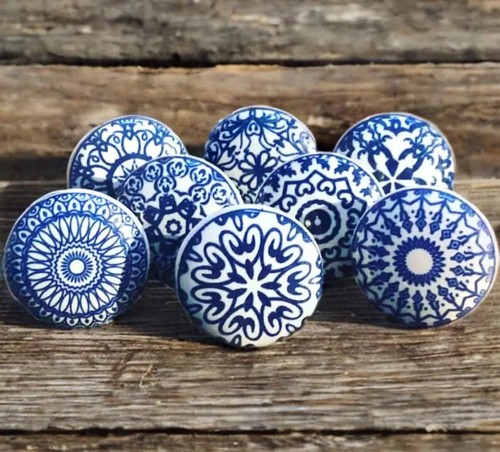 Blue and white knobs mandala mosaic ceramic cabinet knobs cabinet knobs - Picture 1 of 4
