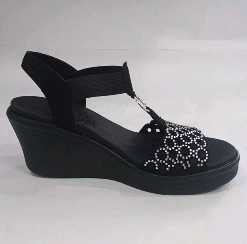 👑�Skechers Cali Mujer Rumble On Queen B2 Sandalias de Cuña 119603 Talla 7 Negro Plata - Imagen 15 de 16