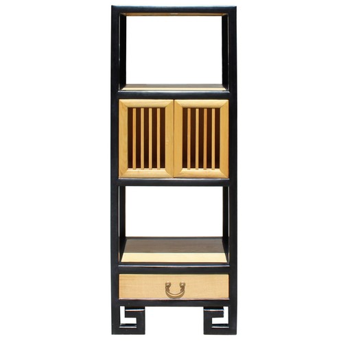 Oriental Black Rim Natural Wood Narrow Storage Display Bookcase Cabinet cs5163 - Picture 2 of 7
