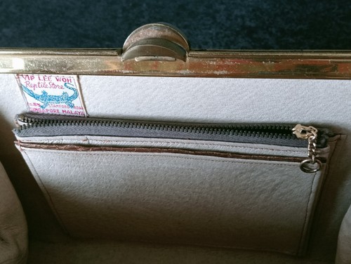 (634) Vintage Crocodile Alligator Skin Handbag # Yip Lee Woh Singapore Malaya - Picture 13 of 15