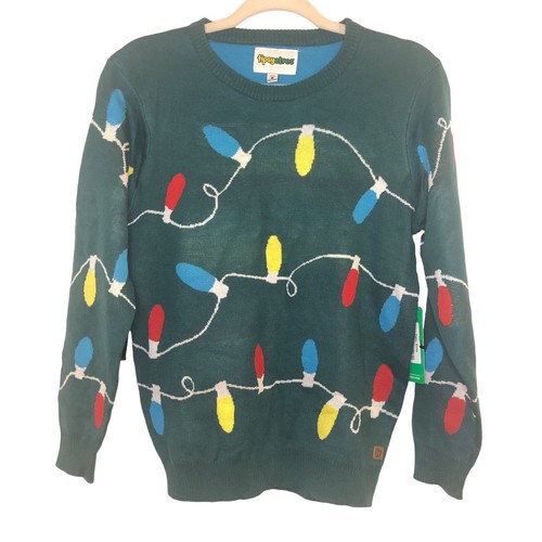 Tipsy Elves BOY'S / GIRL'S GREEN CHRISTMAS LIGHTS UGLY CHRISTMAS SWEATER New