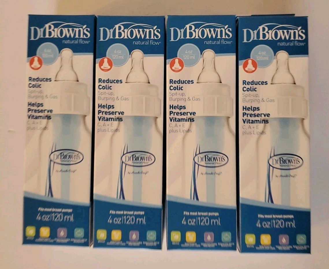 NEW Dr. Brown's Natural Flow 0+ Months Baby Bottles Clear/Blue 4oz LOT OF 4