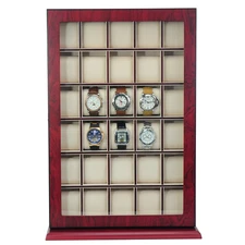 30 WATCH CHERRY WOOD DISPLAY WALL CASE STAND  STORAGE ORGANIZER BOX