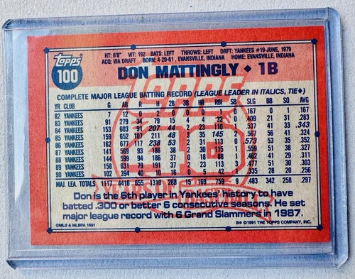 1991 Topps - Don Mattingly #100 Operation Desert Shield - Picture 2 of 2