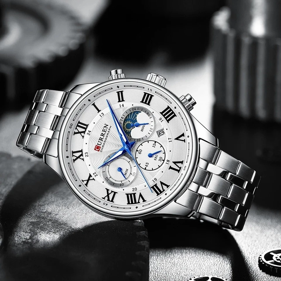 CURREN Herren Uhr Edelstahl Chronograph Business Luxus Quarz 3ATM Geschenk Box - Bild 2 von 4