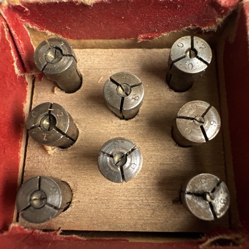 Vintage Facility Jeweled Chucks With Thumb Adj Watchmakers Collets Set Of 8 - Picture 2 of 8
