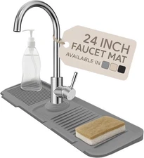 24” Silicone Faucet Mat For Kitchen Sink, Sink 24" x 5.7", Gray 