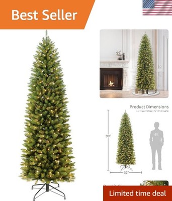 Elegant 7.5ft Pre-Lit Fraser Fir Pencil Christmas Tree with 350 Clear Lights