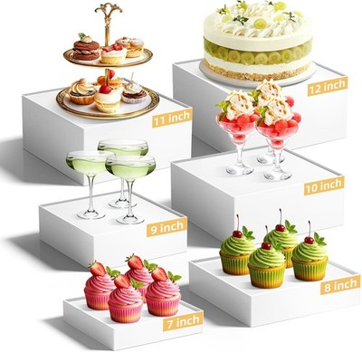 6 Pcs Large Buffet Risers Display Stands Set 7'' to 12''- Acrylic Food & Desser...