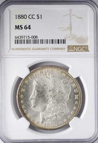 1880 CC Morgan Dollar NGC MS64 Light Yellow and Blue Rim Toning
