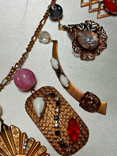 Amazing Artisan Made Antique & Vintage Stone Jewel Charm Chain 30" Necklace - Picture 8 of 13