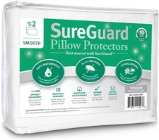 Set of 2 Travel Size SureGuard Pillow Protectors - 100% Toddler/Travel, White 
