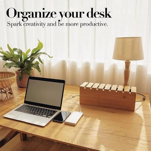 Wood Cable Management Box USB Cables Compact Office Supplies Power Strip Box