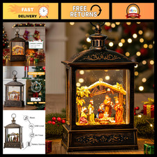 Glittering Nativity Scene Snow Globe with Music  Timer - Lighted Water Lantern