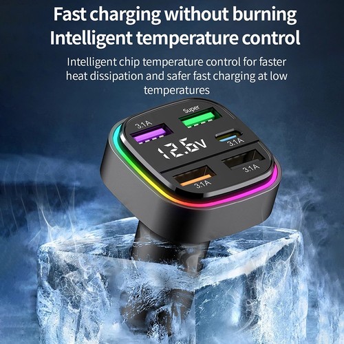 Pour Chargeur Voiture Charge Rapide avec 5 Ports et Fonction Lumière Ambiante C - Photo 4 sur 12