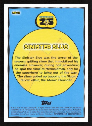 2025 Topps Chrome SpongeBob #MB-11 Sinister Slug SP - Bild 2 von 2