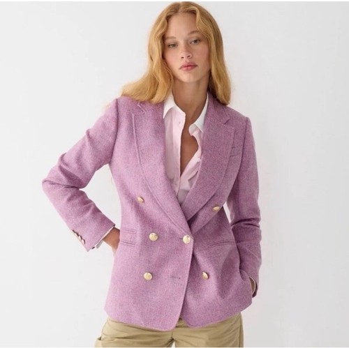 J Crew Damen Gr. 0 Bristol zweireihiger Wollblazer Jacke Fischgrätmuster Flieder - Bild 23 von 24