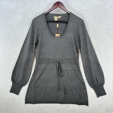 BACCI Sweater Womens Medium Gray Tunic Scoop Neck Drawstring Waist Pullover Knit