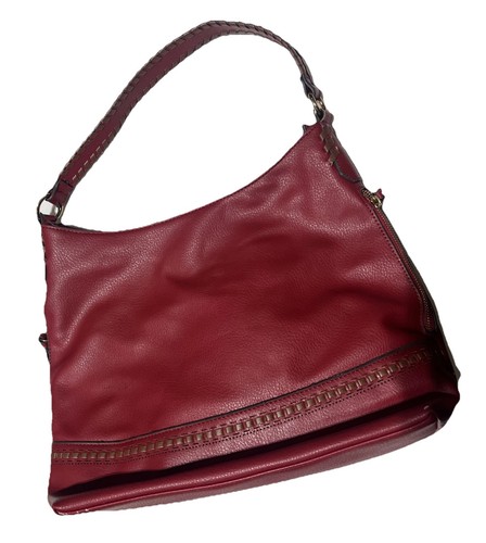 HOBO Purse Dark Red Leather Tote Whipstitch Shoulder Bag Shopper Boho