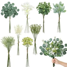Artificial Greenery Stems Box Set 75PCS with 8 Kinds of Fake Eucalyptus Stems...