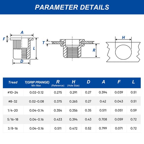 #8-32 Rivet Nuts - 50 Pcs Stainless Steel SAE UNC 8-32,  - Picture 4 of 7