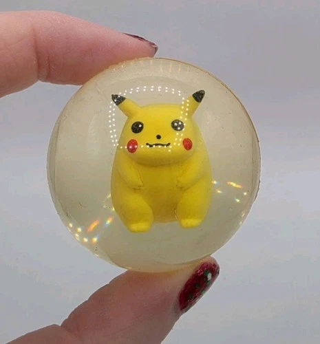Vintage Pokemon Suspended PIKACHU Clear Bouncy Super Ball Nintendo Tomy 90s Toy