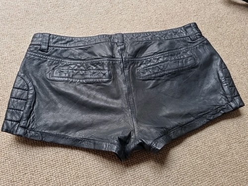 AllSaints Black Leather Hot Pants Biker Style UK 14 Never Worn - Picture 2 of 6
