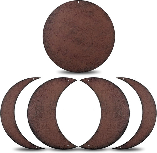 5 Pieces Metal Moon Phase Wall Decor Rusty Moon Distressed Country Primitive Hom