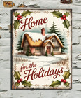 Home For The Holidays Festive Christmas Metal Vintage Style Sign Wall Art