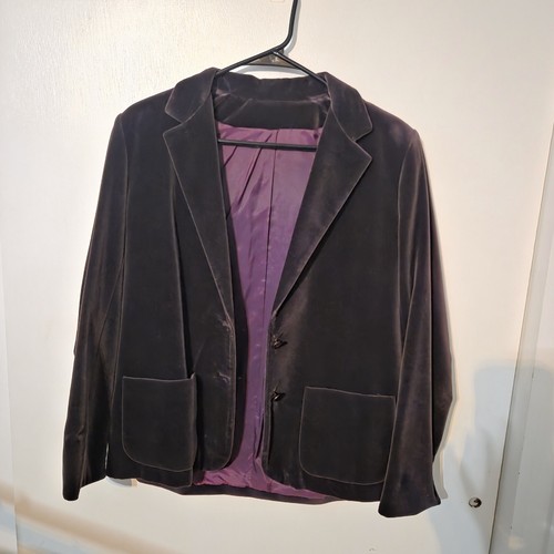 Chaqueta Blazer Vintage David Hayes Terciopelo Terciopelo Púrpura Talla 12 Abrigo de Carrera - Imagen 3 de 13