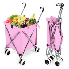 Folding Shopping Cart Utility w/ Water-Resistant Removable Canvas Bag Pink