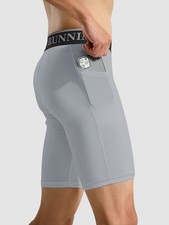 Men's Compression Shorts Athletic Baselayer Workout Gym Sports With Pocket Grey