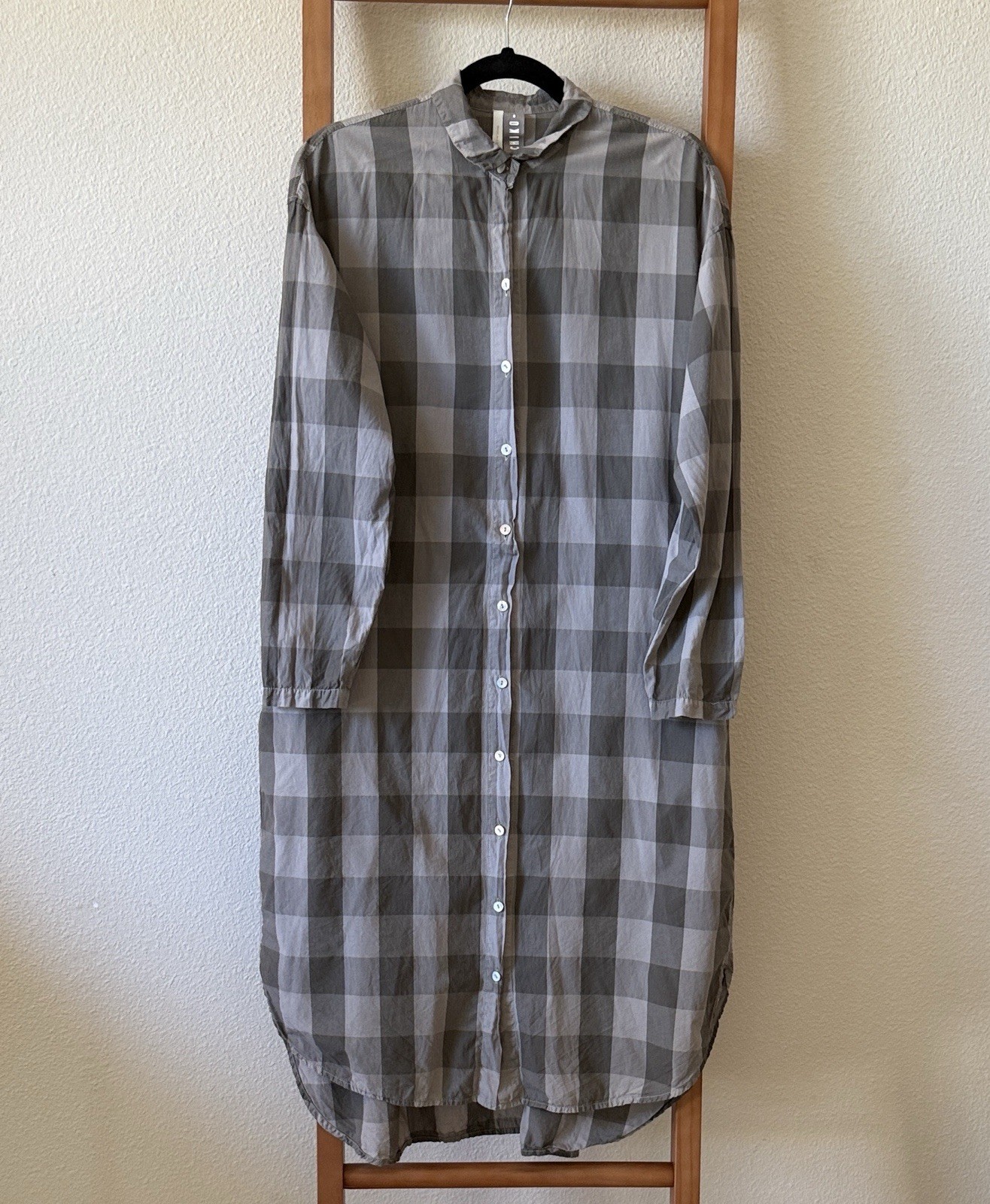 ISHIKO gray checkered Button Down cotton shirt dr… - image 1