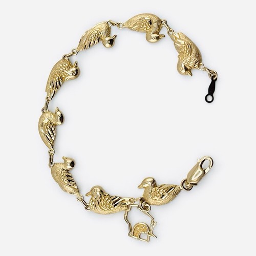 14k Gelbgold einzigartig Enten Kunst Design Glieder Armband WI State-map Charm 9,8 g - Bild 3 von 20