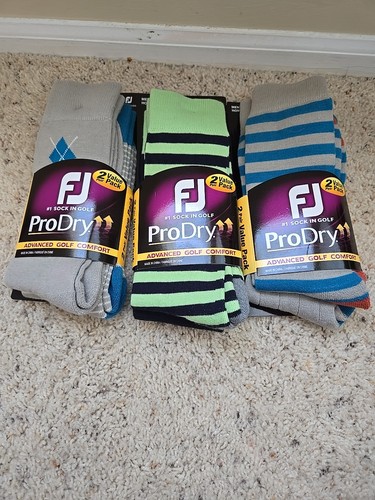New lot of 6 FootJoy ProDry Men's Pacific Groove Crew Socks Golf 2 Pack X 3