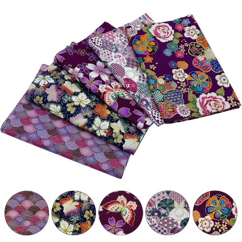 5Pcs Cotton Fabric 15.7x31.4" Japanese Style Printed Fat Quarters for DIY Sew... - Bild 2 von 5