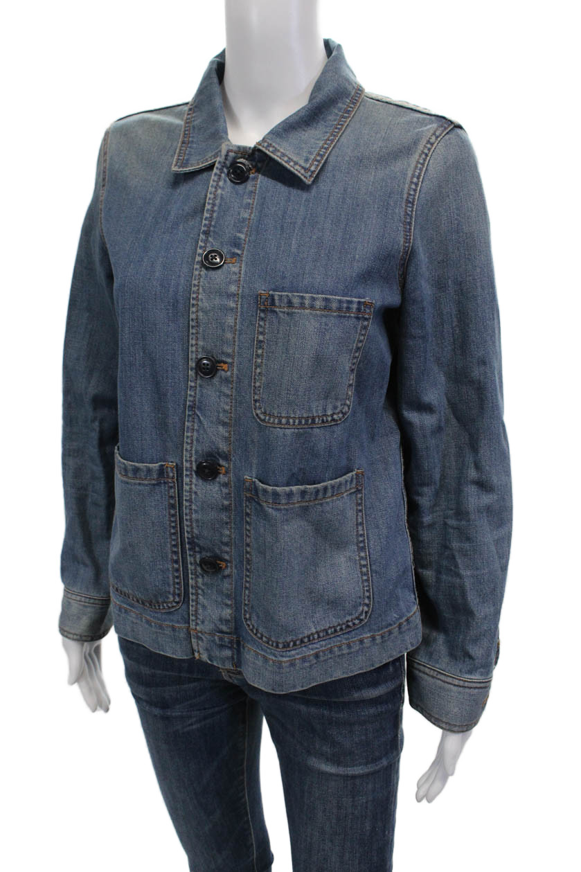 J Crew Women Collared Button Solid Blue Jacket Si… - image 3