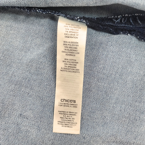 Chico's Womens 0 36" Chest Chambray Denim Pearl Snap Shirt Tunic Top w Pockets - Picture 8 of 14