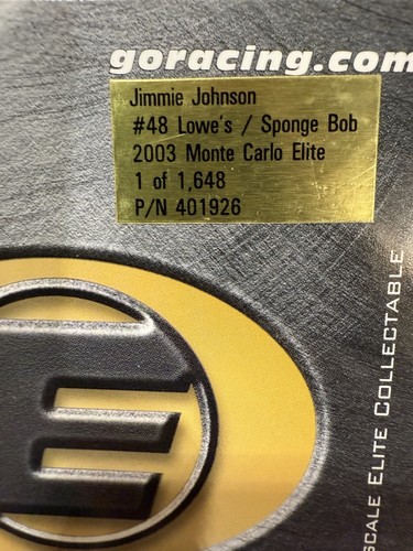 RARE* Jimmie Johnson ELITE #48 Lowe’s SpongeBob SquarePants 2003 1/24 Diecast - Picture 14 of 14