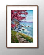 original watercolor painting- Blossoms by the sea- Free  Shipping 30x21cm
