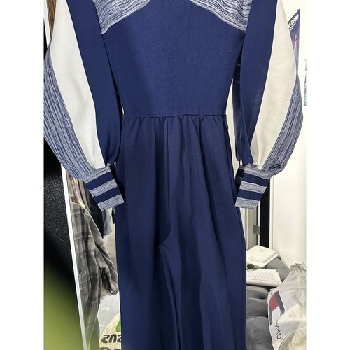 Vintage 1970s JC Penney Blue White Striped Waist Tied Wide Leg Flare Jumpsuit S - Picture 6 of 7